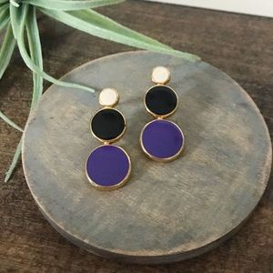 Beautiful Vintage Purple Cream Gold & Black Earrings